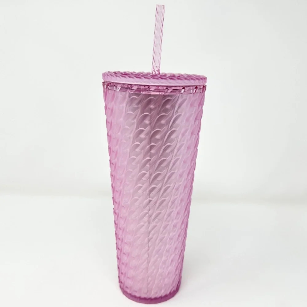 Starbucks 2024 Matte Pink Chain Link Soft Touch Venti & Grande Tumblers NWT - Picture 2 of 4